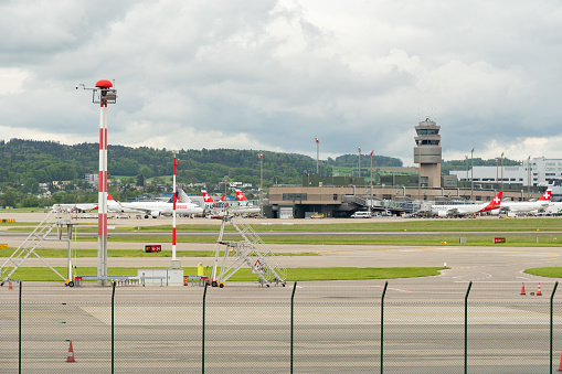 Zurich, Switzerland, May 10, 2023 Fascinating scenery over the international airport