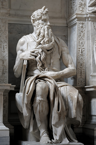 Italy, Rome: Michelangelo's Moses statue in the church of San Pietro in Vincoli. (Royalty free image)