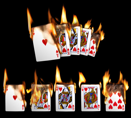 A series of burning red hot playing cards. Done till 10 so far. (this the royal flush) Quiet easy to isolate and put together in other series.