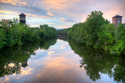 Reflecting clouds on the Blackstone River in Woonsocket, Rhode Island