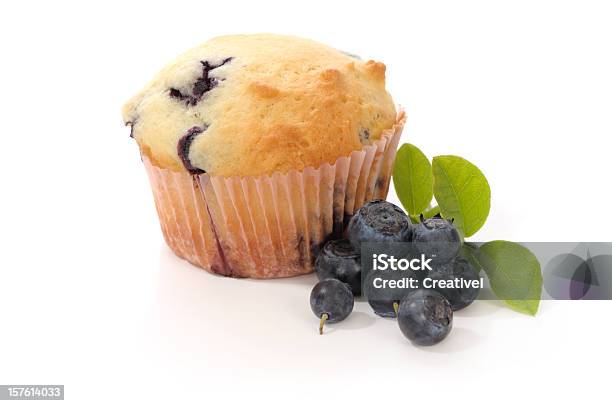 Blueberry Muffin And Fresh Blueberries Isolated On White Stock Photo - Download Image Now