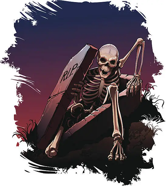 Vector illustration of Monsters of Halloween: Skeleton from Coffin