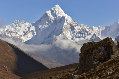 Mount Ama Dablam peak, way to Mt Everest base camp, Khumbu valley, Solukhumbu, Sagarmatha national park, Everest area, Nepal Himalayas mountains