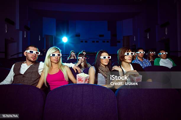 Young People In 3d Move Theater Stock Photo - Download Image Now - 3-D Glasses, Adult, Arts Culture and Entertainment