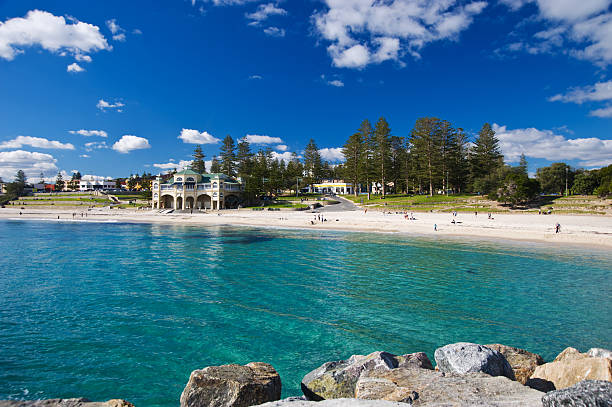 Indiana Tea House Cottesloe Beach with beach and blue ocean cottesloe stock pictures, royalty-free photos & images