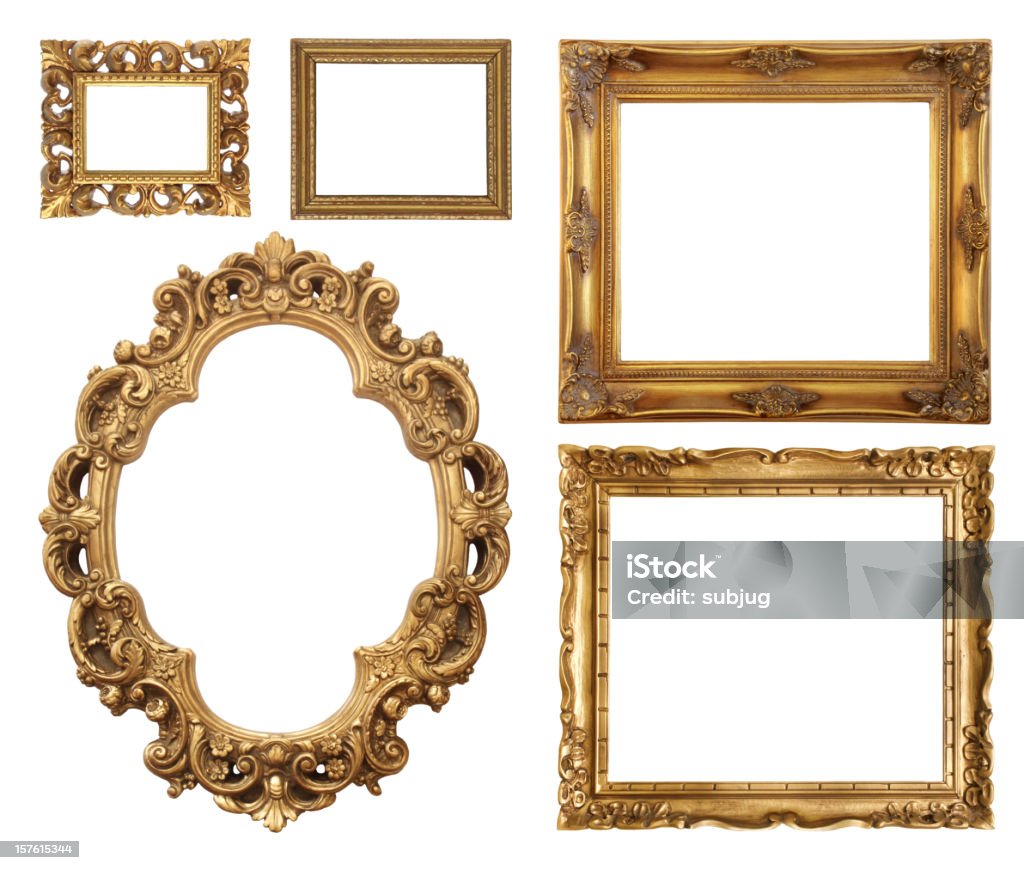 Set of five gold frame designs Frames collection Picture Frame Stock Photo