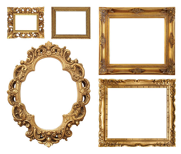 Set of five gold frame designs Frames collection gold colored photos stock pictures, royalty-free photos & images