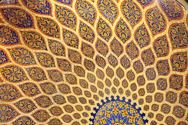 persian architecture art an abstract pattern inside a ceiling dome using the Islamic architectural style and decoration, this style most seen in the middle east and Persia.. middle eastern culture photos stock pictures, royalty-free photos & images