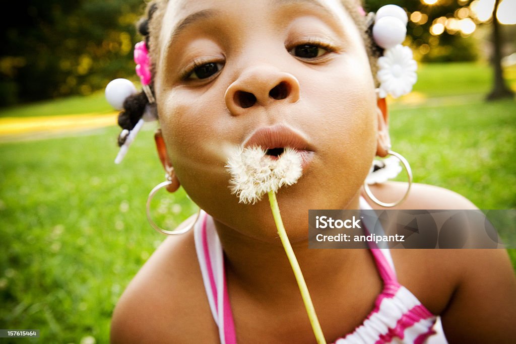 Petite fille avec Fleur de pissenlit - Photo de Fleur de pissenlit libre de droits