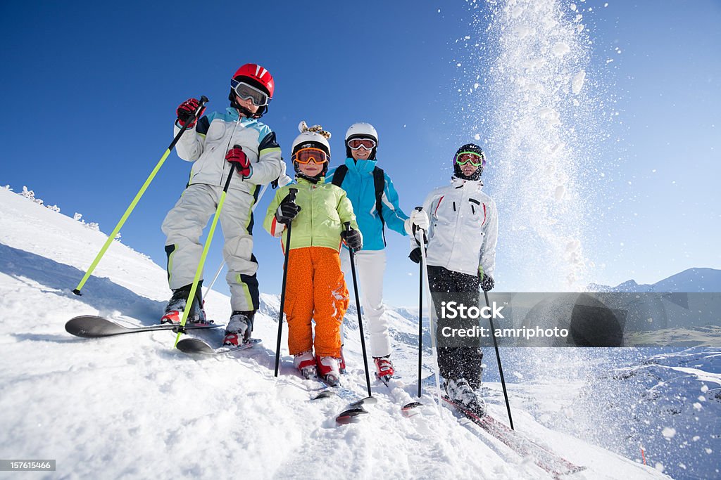 Skifahren für Familien - Lizenzfrei Berg Stock-Foto