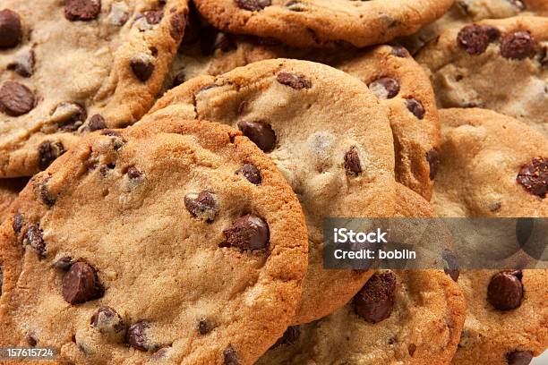 Slightly Overdone Chocolate Chip Cookies In A Messy Pile Stock Photo - Download Image Now