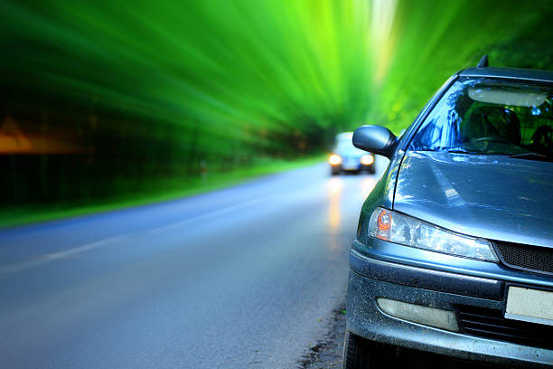 istock Road in the forest and car 157616066