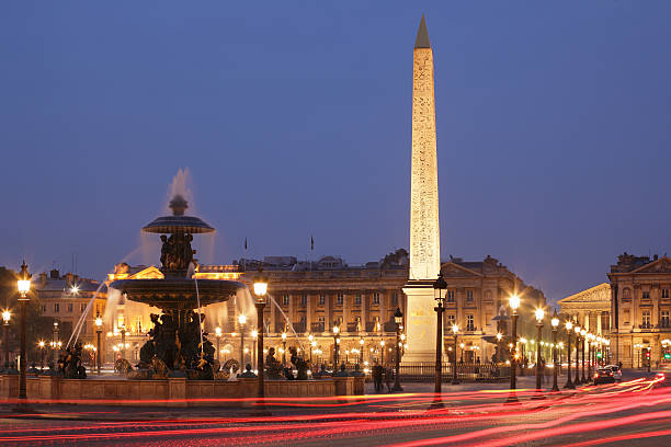 Nighttime image of the Place de la Concorde stock photo