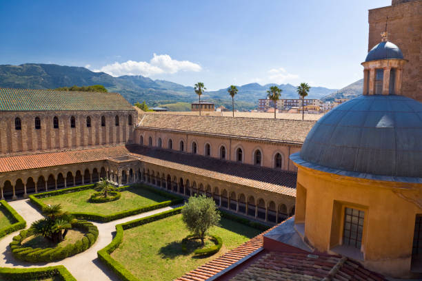 Cloister on back of Monreale Cathedral near Palermo, Italy.