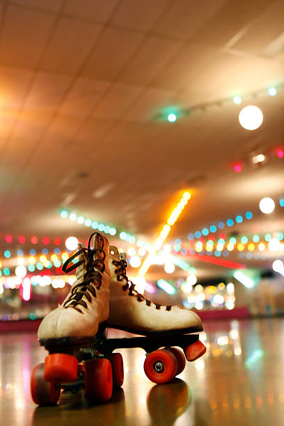 Rollerskates in the Roller Disco Roller skates under the lights of the roller disco roller rink stock pictures, royalty-free photos & images