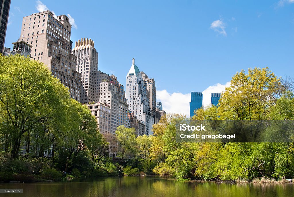 Staw w Central Park z drapaczami chmur w tle - Zbiór zdjęć royalty-free (Budynek z zewnątrz)
