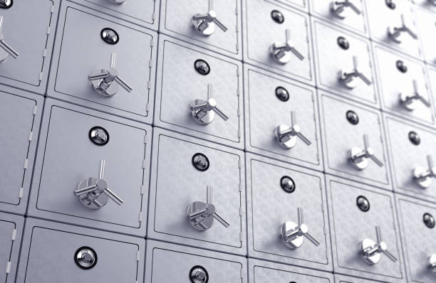 Steel safe boxes in the bank storage