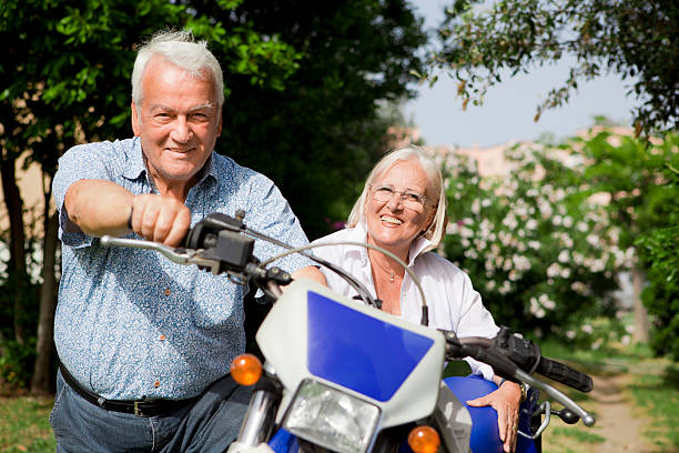 istock Senior couple on motorcycle ride 157617912