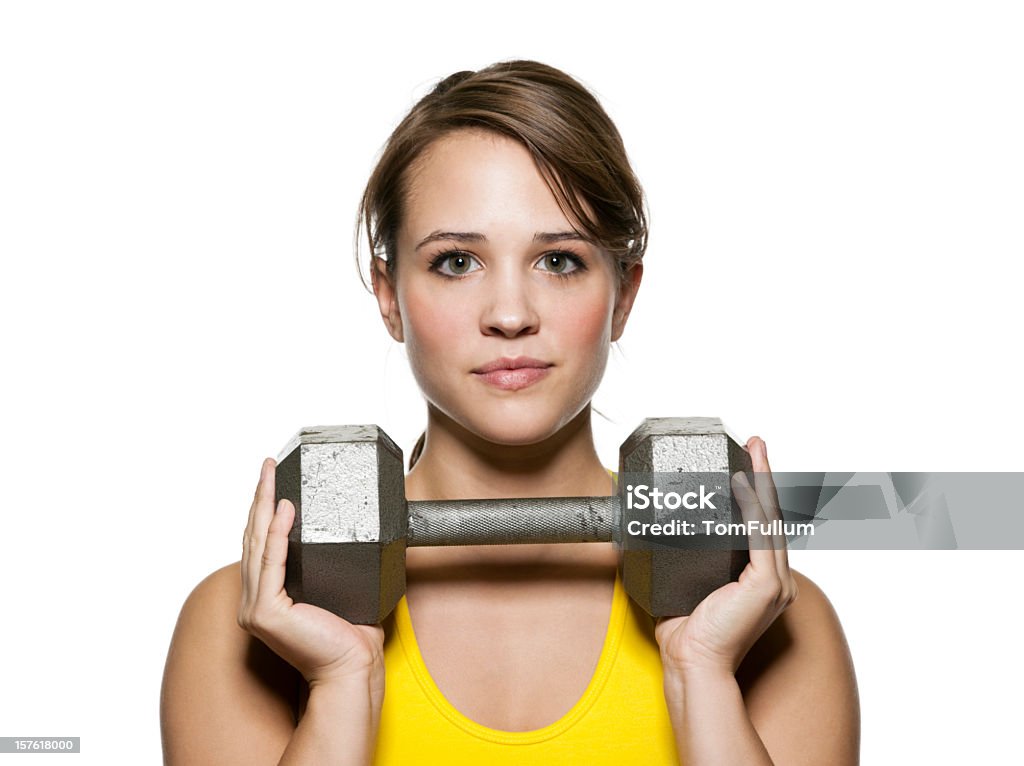 Fit mujer joven con barra para pesas - Foto de stock de Adolescente libre de derechos