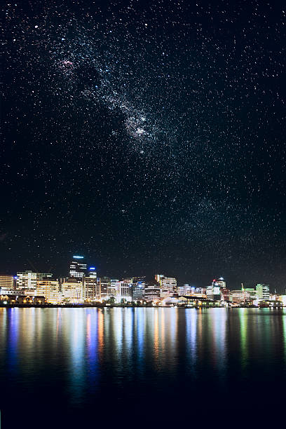 Wellington city under stars, shot taken at night in New Zealand
