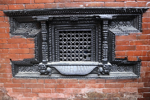 Wood work on the wall of the durbar square, UNESCO world heritage site, kathmandu, nepal, detailed architecture carving which looks beautiful