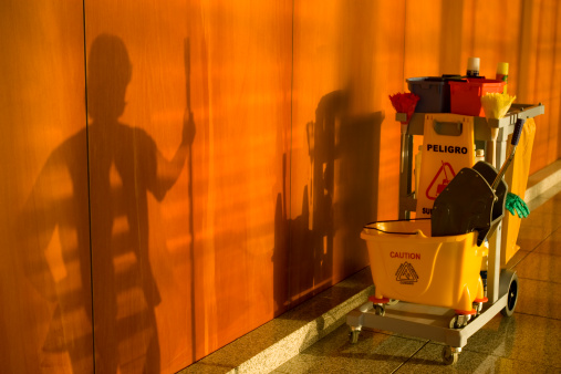 Image of a cleaner shadow with a cleaning cart.  (ISO 100) All my images have been processed in 16 Bits and transfer down to 8 before uploading.