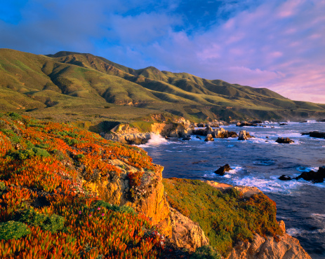 The Shoreline of The Big Sur Coast With Crashing Surf of the Pacific Ocean,  California