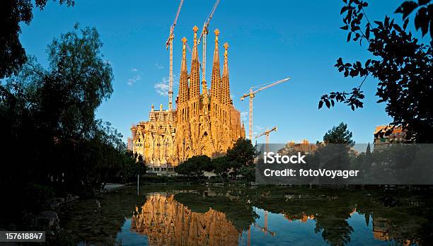 Barcelona Sagrada Família Gaudís Ornate Landmark Church Reflecting Catalonia Spain Stock Photo - Download Image Now