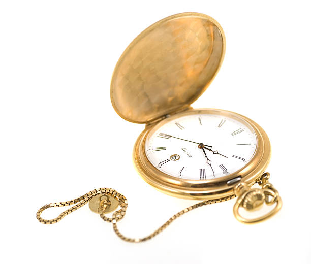 golden relógio de bolso isolado no branco - gold watch - fotografias e filmes do acervo