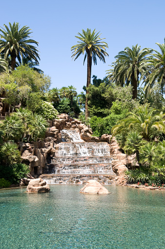 Malaga Andalusia Spain on November 5, 2023. Fountain with tiles at Malaga park under the Alcazaba.