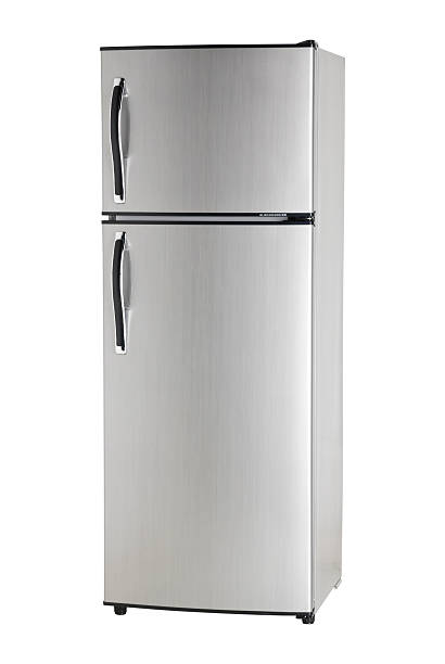 istock Stainless steel refrigerator with freezer on top 157619176