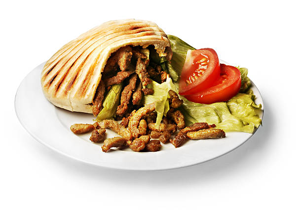 bun with shoarma  pita bread isolated stock pictures, royalty-free photos & images