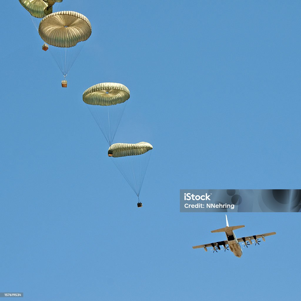 Discesa dall'aereo C130 aria - Foto stock royalty-free di Paracadute