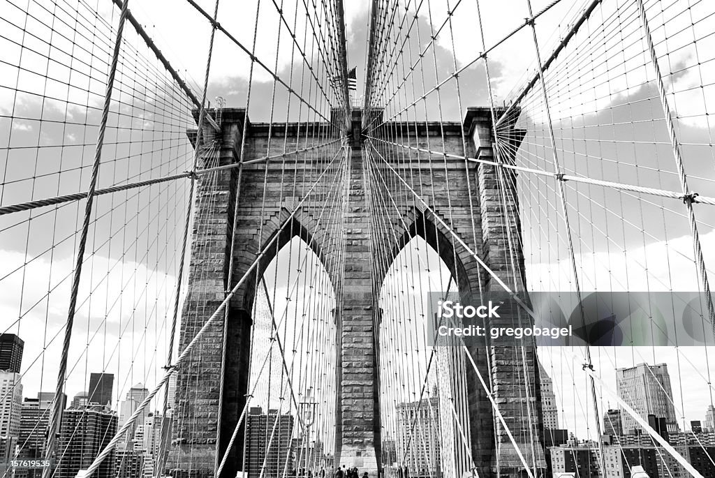 Brooklyn-Brücke in Schwarz & Weiß - Lizenzfrei Schwarzweiß-Bild Stock-Foto