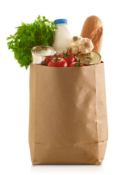 Paper Grocery Bag Brown Paper Grocery Bag,isolated on white paper bag stock pictures, royalty-free photos & images