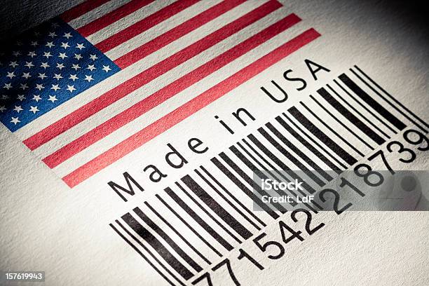 Foto de Feito Nos Eua De Código De Barras Do Produto e mais fotos de stock de Made in the USA - Frase americana - Made in the USA - Frase americana, Código de Barra, Indústria