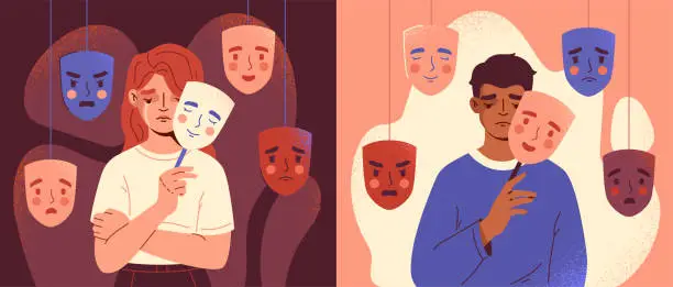 Vector illustration of People with emotion masks