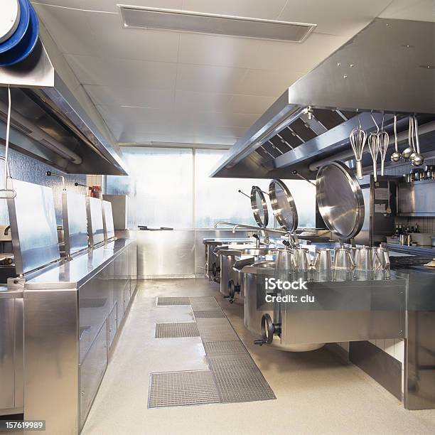 Empty Clean Industrial Kitchen Stock Photo - Download Image Now - Commercial Kitchen, Cafeteria, Industry