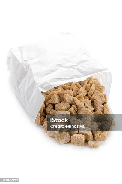 Demerara Sugar Cubes In A Paper Bag On White Stock Photo - Download Image Now - Bag, Brown, Brown Sugar