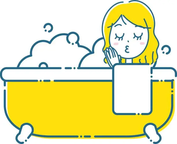 Vector illustration of Illustration of a woman getting into a lovely bubbly bathtub / illustration material (vector illustration)