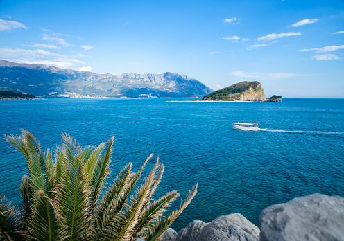 View of the island of St. Nicholas in the Adriatic Sea in Montenegro