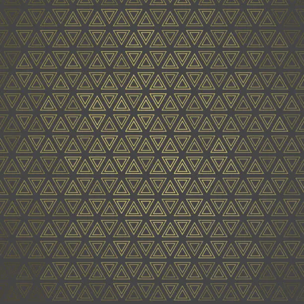 Vector illustration of 60 degrees symmetry. Evenly spaced and sized, triangle pattern with double golden outline. Pattern background illustration. On dark gray.
