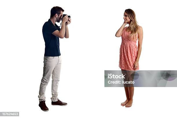 Shoting Modelo Em Fundo Branco - Fotografias de stock e mais imagens de Adulto - Adulto, Amador, Azul