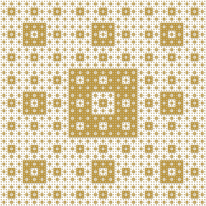 Golden six levels Sierpinski Carpet fractal (anno 1916) inspired pattern. With single global shadow, easy to remove in one step. Each square is divided into nine and the middle one is inverted. Repeat.