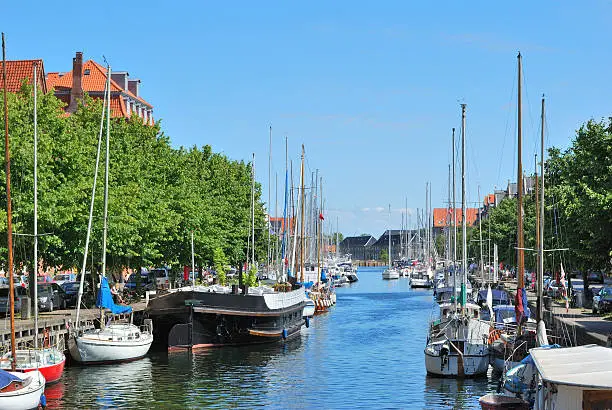 Copenhagen, Denmark. Beautiful canal in Christianshavn in a sunny summer day