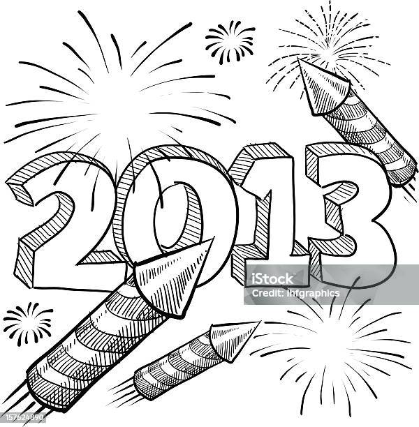 New Years Eve 2013 Fireworks Sketch Stock Illustration - Download Image Now - Firework - Explosive Material, Firework Display, Sketch