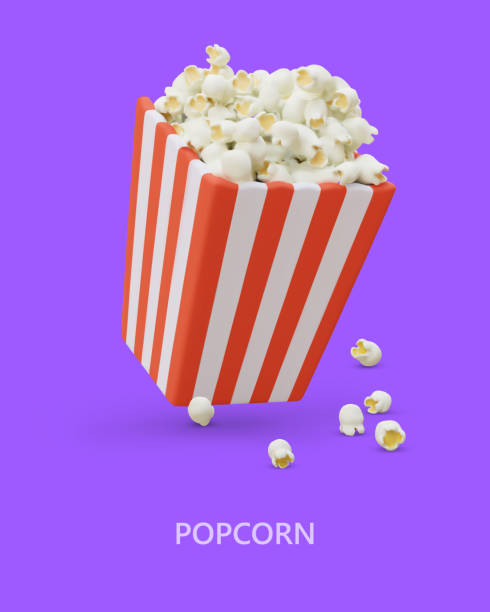 istock Square striped bucket filled with popcorn. Realistic image on purple background 1576254600