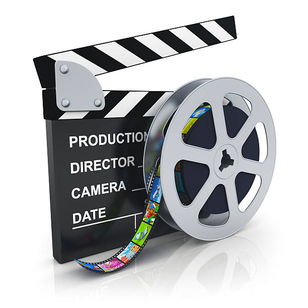 istock Clapper board and reel with filmstrip 157625735