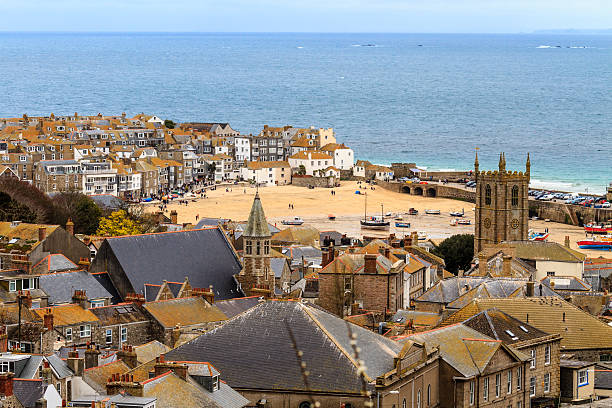 St. Ives Cornwall, UK Seaside Village of St. Ives, Cornwall, UK. Roof top view of the harbor st ives cornwall stock pictures, royalty-free photos & images