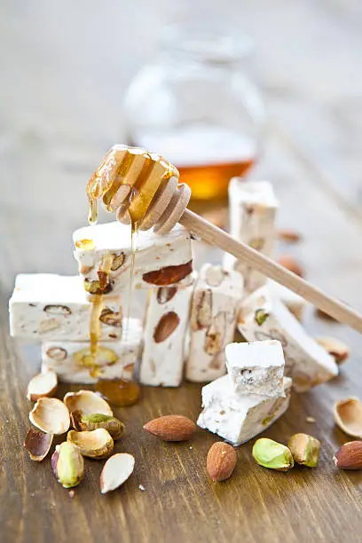 French nougat with almonds and honey